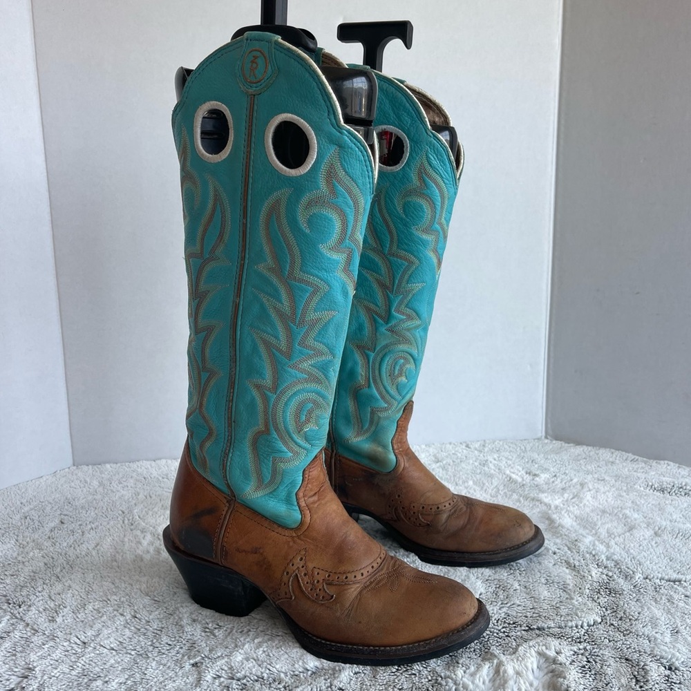 TONY LAMA BUCKAROO Tall Turquoise Cowboy Boots Size 7.5 B